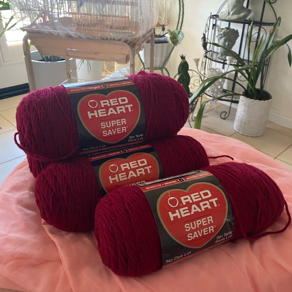 4 RED HEART SUPERSAVER BURGUNDY
